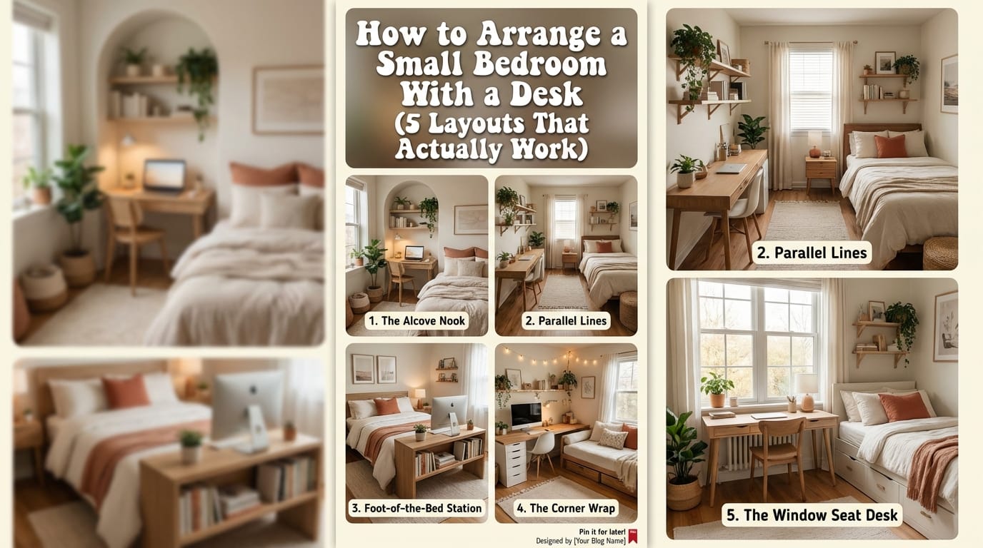 small bedroom with a desk