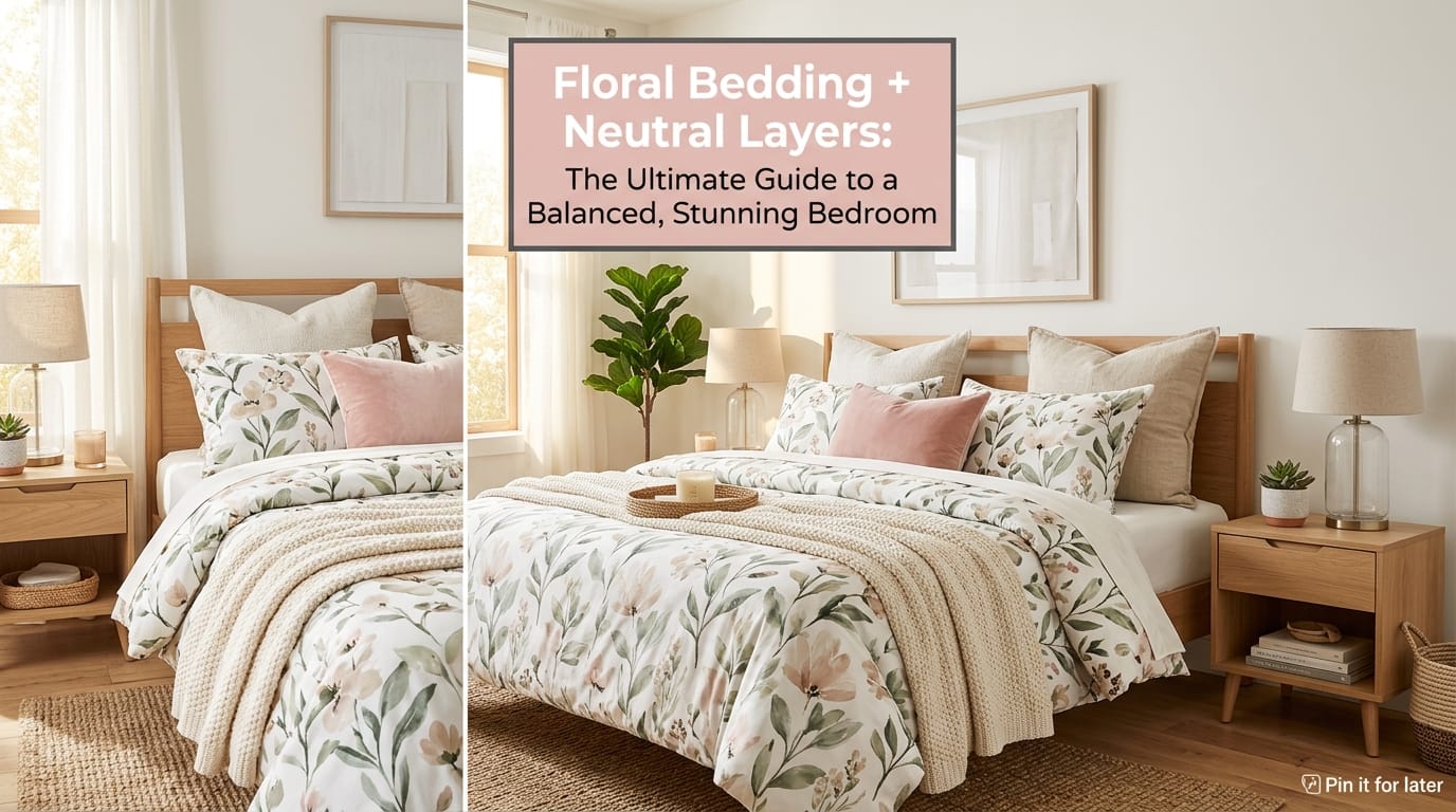 floral bedding with neutral layers